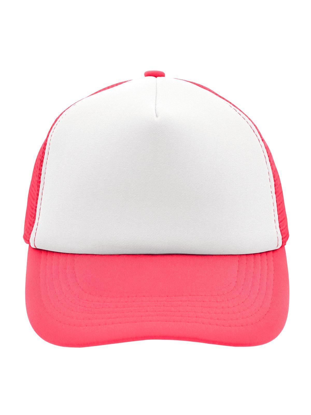 Trucker Caps 5 Panel Polyester Mesh Cap Weiß/neon-pink bestickbar und bedruckbar – LA1970