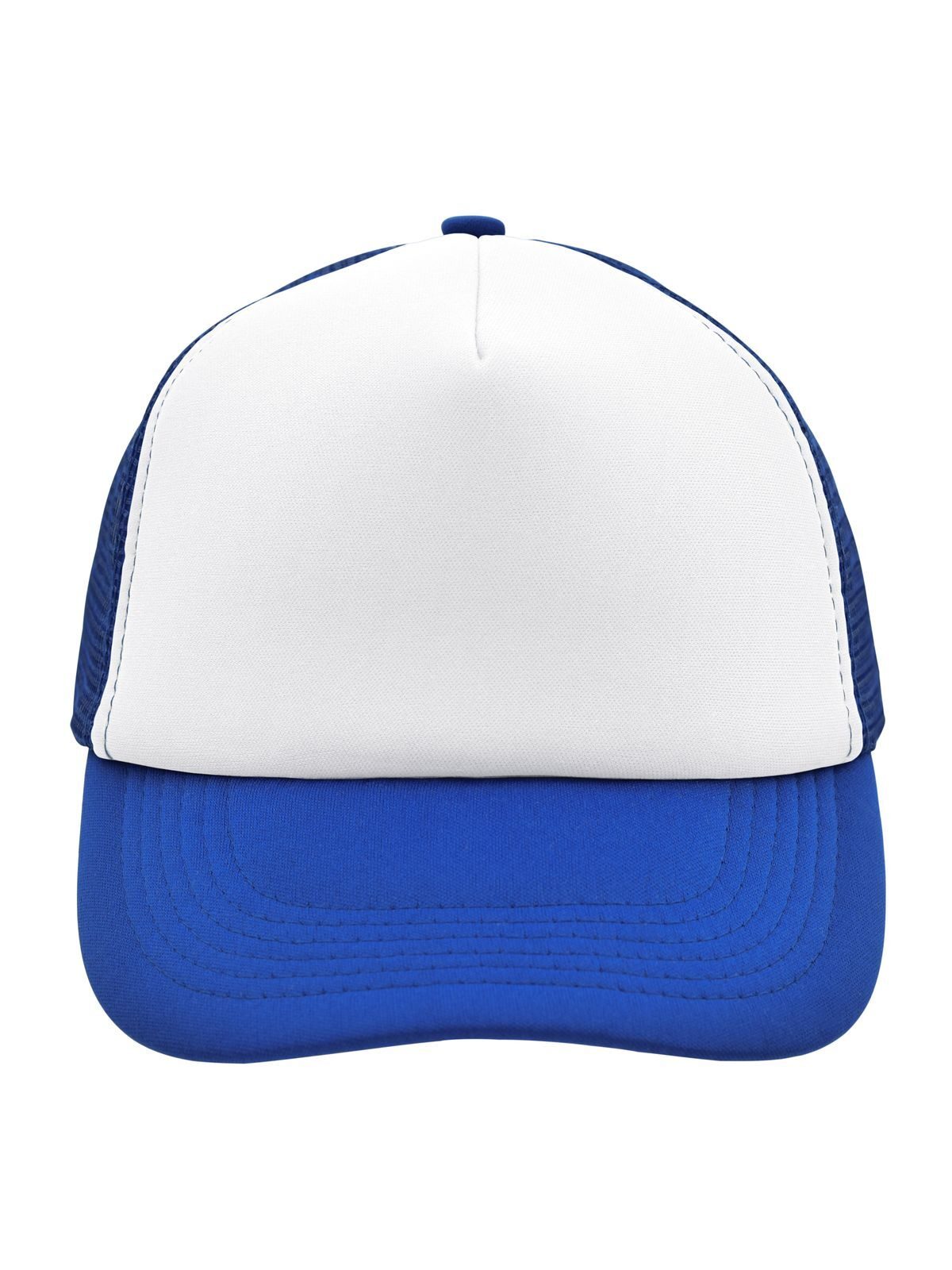 Trucker Caps 5 Panel Polyester Mesh Cap Weiß/Royalblaublau bestickbar und bedruckbar – LA1970