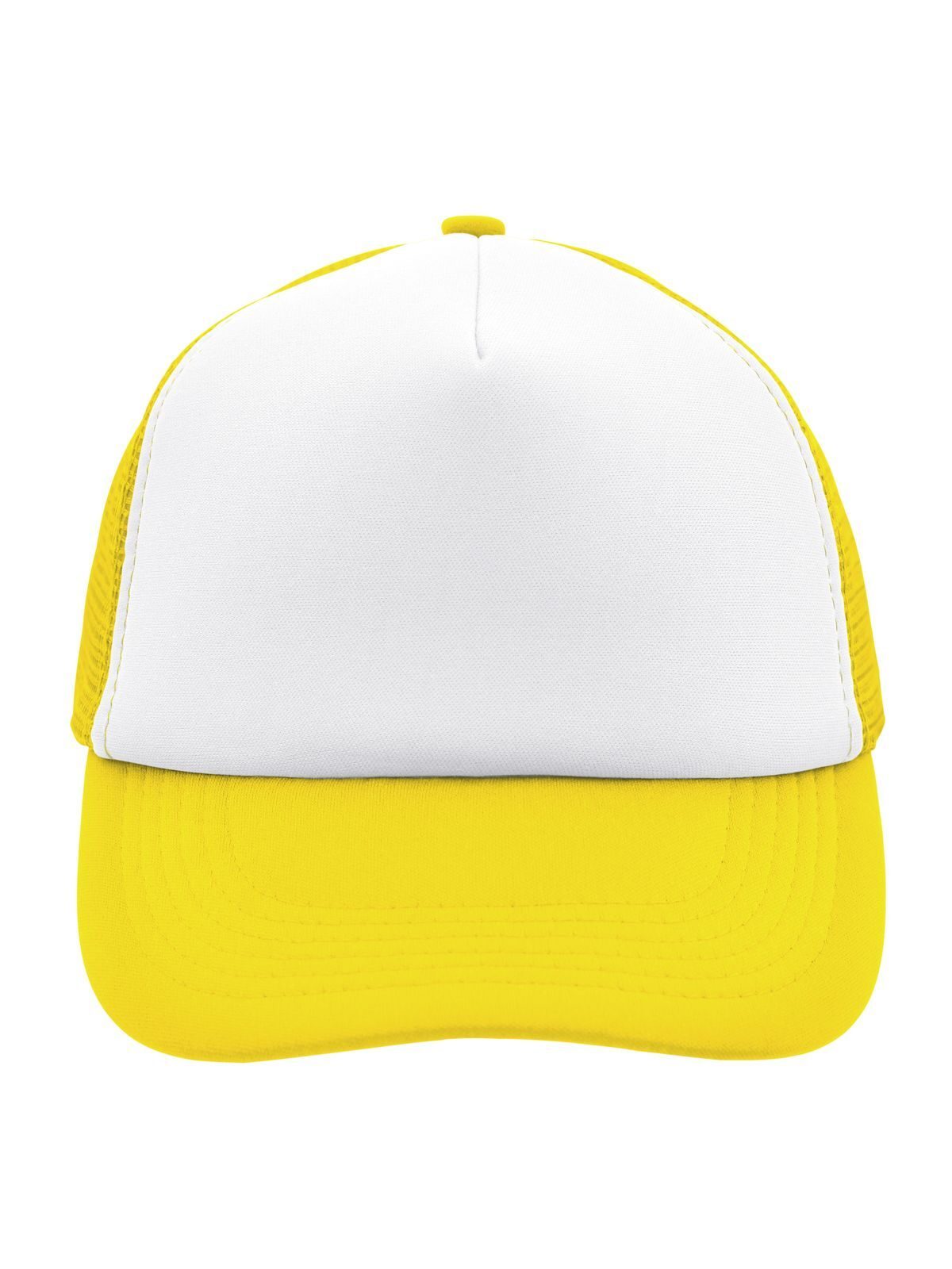 Trucker Caps 5 Panel Polyester Mesh Cap Weiß/sun-yellow bestickbar und bedruckbar – LA1970