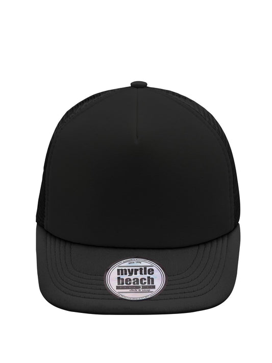 Trucker Caps 5 Panel Flat Peak Cap Schwarz/Schwarz bestickbar und bedruckbar – LA1970