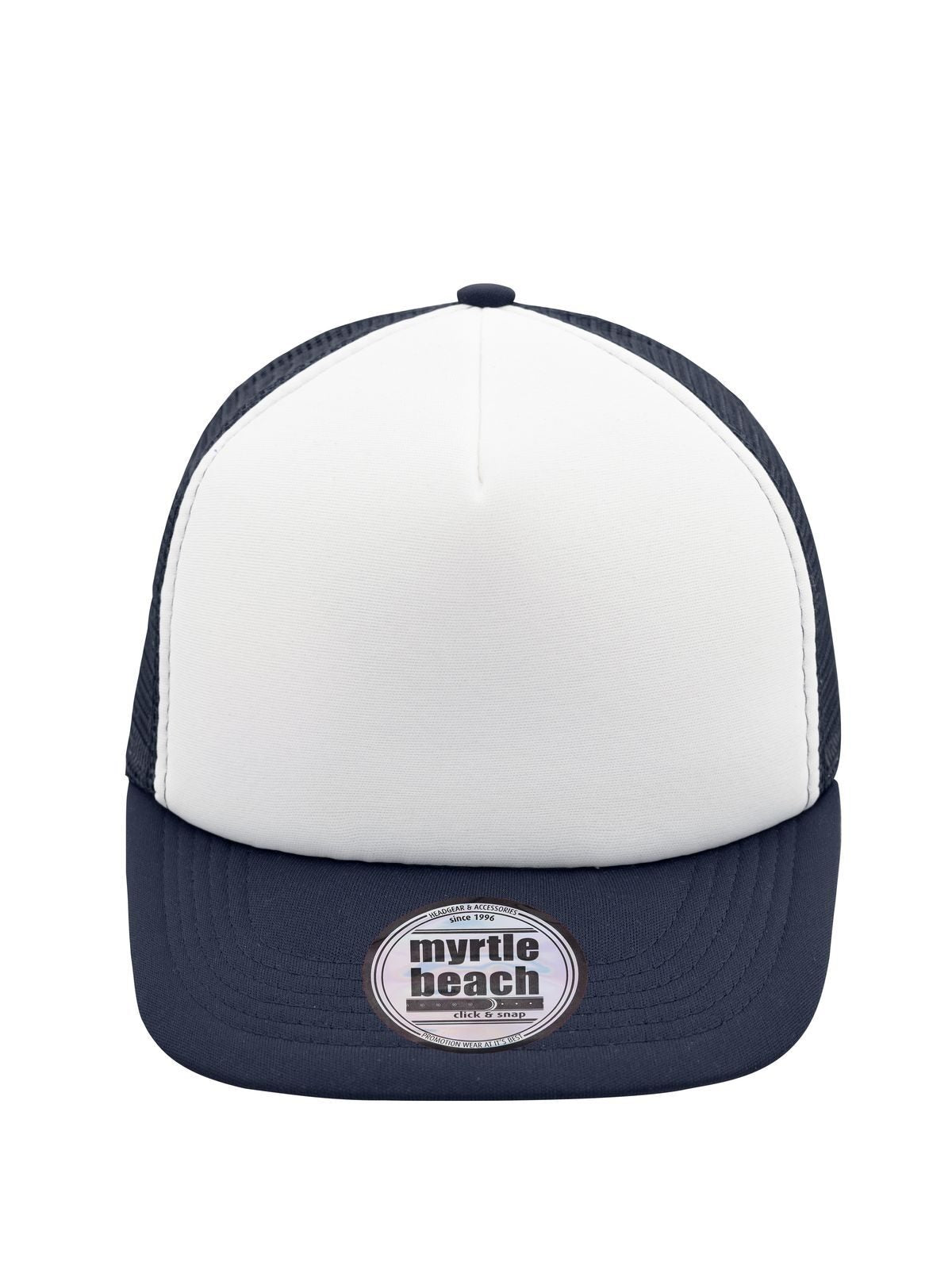 Trucker Caps 5 Panel Flat Peak Cap Weiß/Marineblau bestickbar und bedruckbar – LA1970