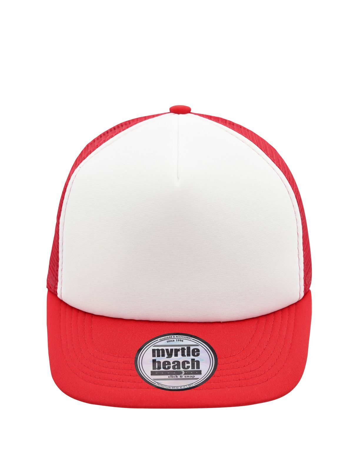 Trucker Caps 5 Panel Flat Peak Cap Weiß/Rot bestickbar und bedruckbar – LA1970
