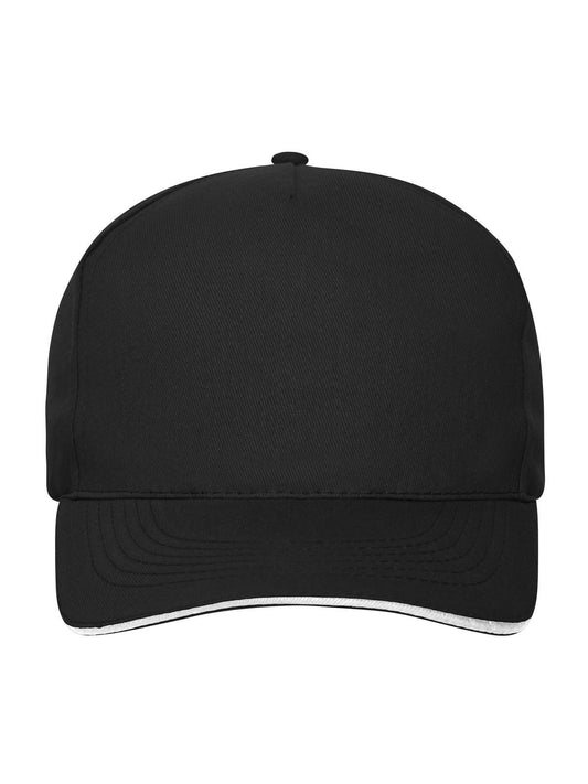 Baseball Caps 5 Panel Sandwich Cap Bio Cotton Schwarz/Weiß bestickbar und bedruckbar – LA1970