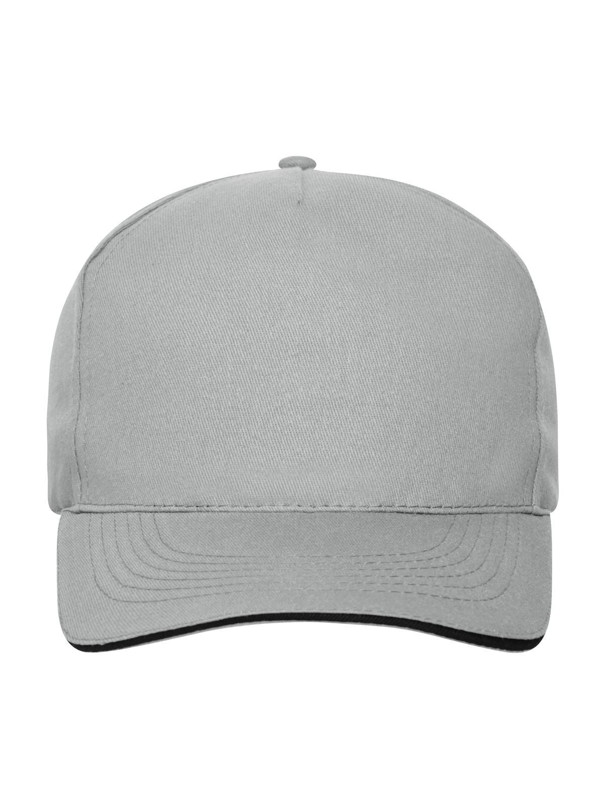 Baseball Caps 5 Panel Sandwich Cap Bio Cotton light-Grau/Schwarz bestickbar und bedruckbar – LA1970