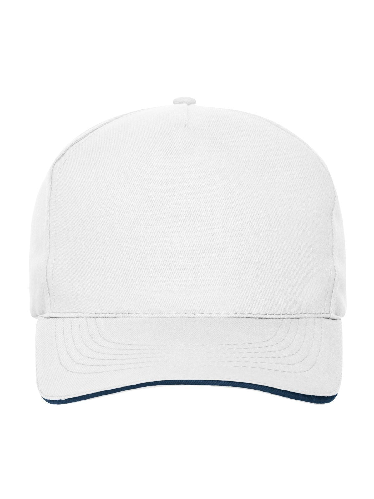 Baseball Caps 5 Panel Sandwich Cap Bio Cotton Weiß/Marineblau bestickbar und bedruckbar – LA1970