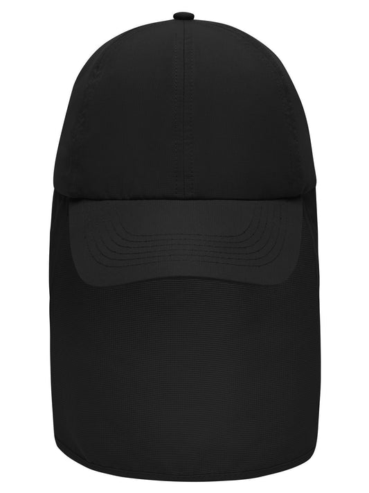Baseball Caps 6 Panel Cap with Neck Guard Schwarz bestickbar und bedruckbar – LA1970