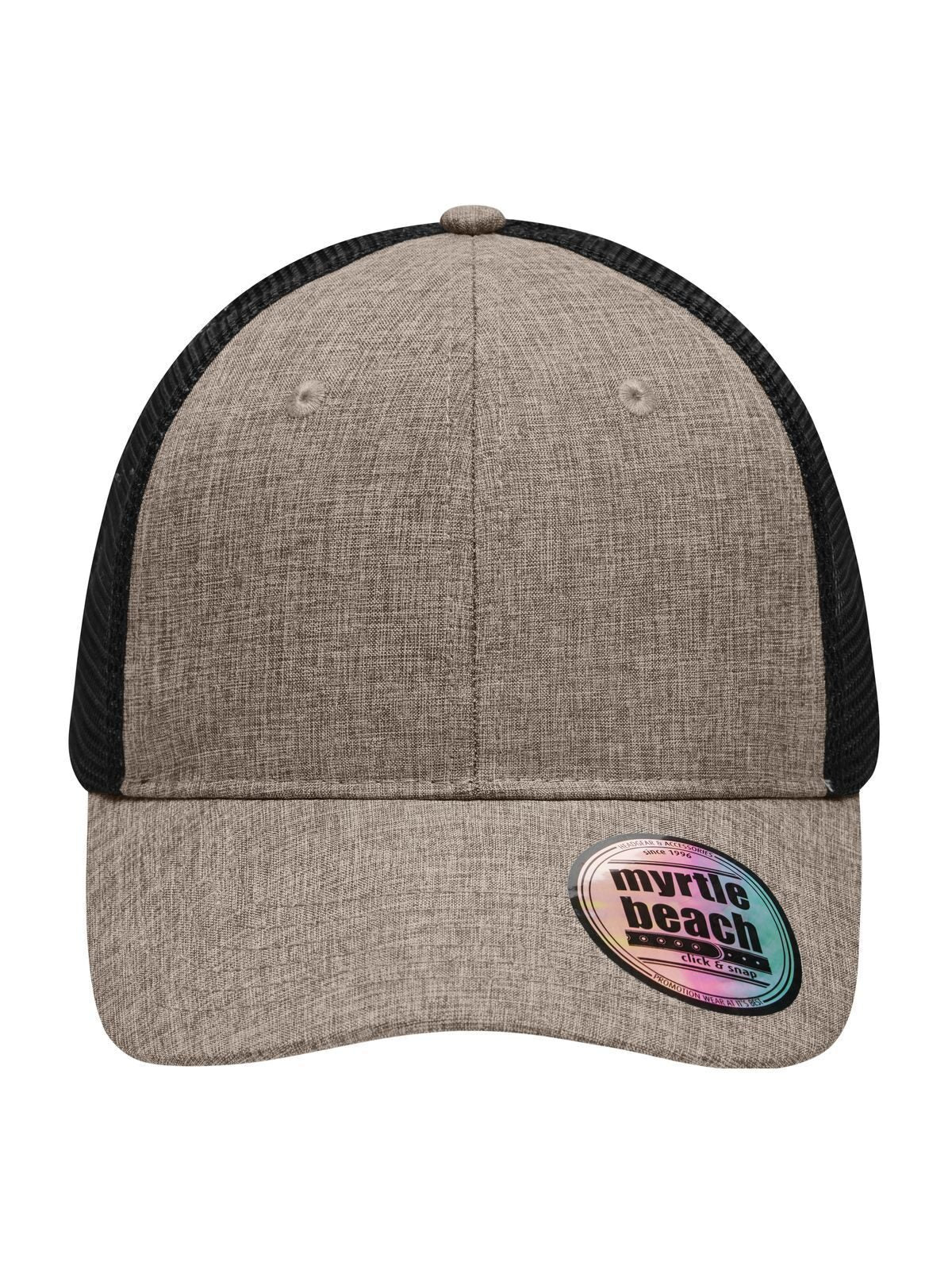 Trucker Caps 6 Panel Mesh Cap Melange brown-melange/Schwarz bestickbar und bedruckbar – LA1970