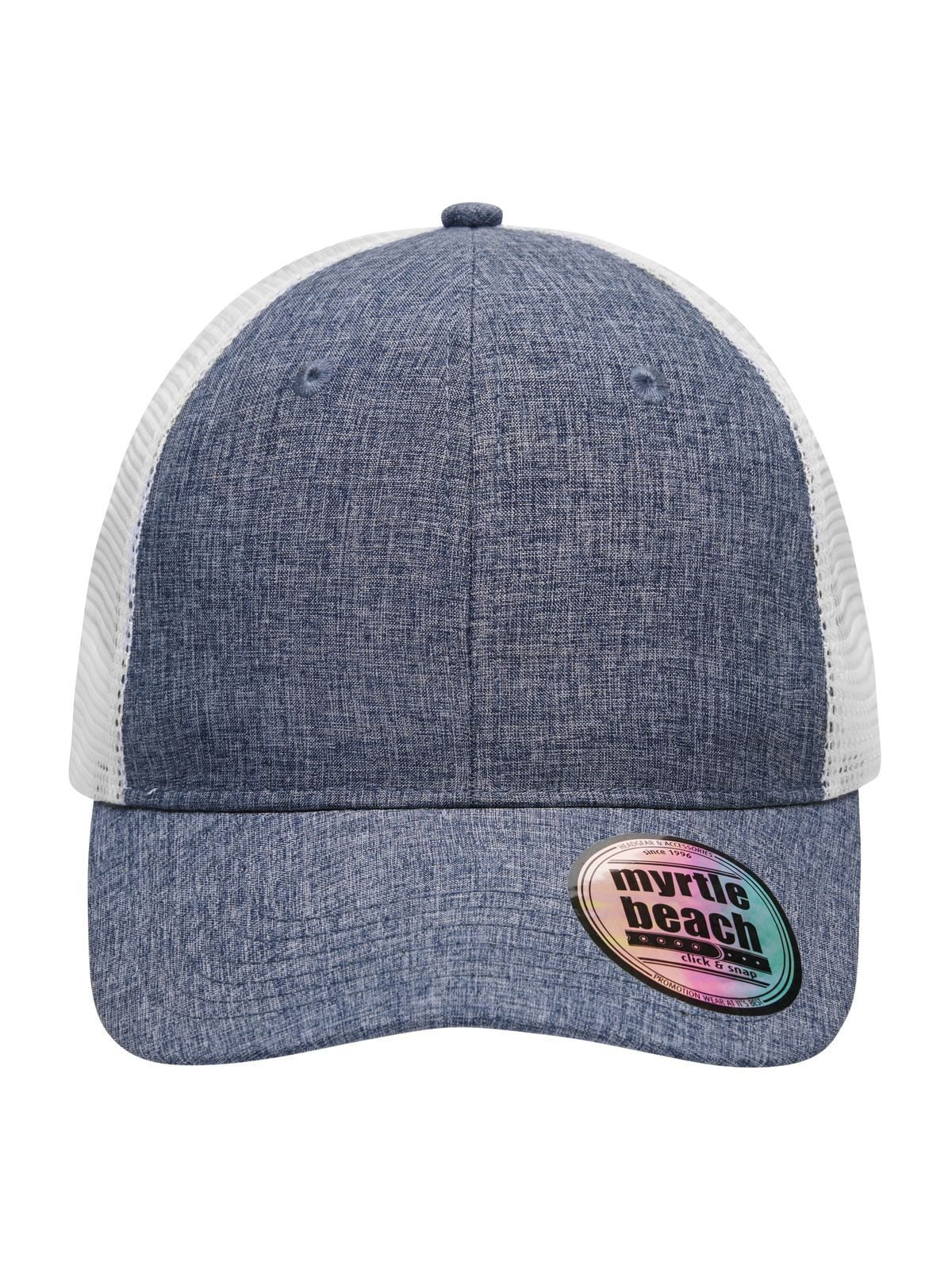 Trucker Caps 6 Panel Mesh Cap Melange Marineblau-melange/Weiß bestickbar und bedruckbar – LA1970