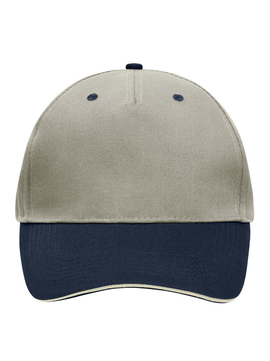 Baseball Caps 5 Panel Sandwich Cap beige/Marineblau/beige bestickbar und bedruckbar – LA1970