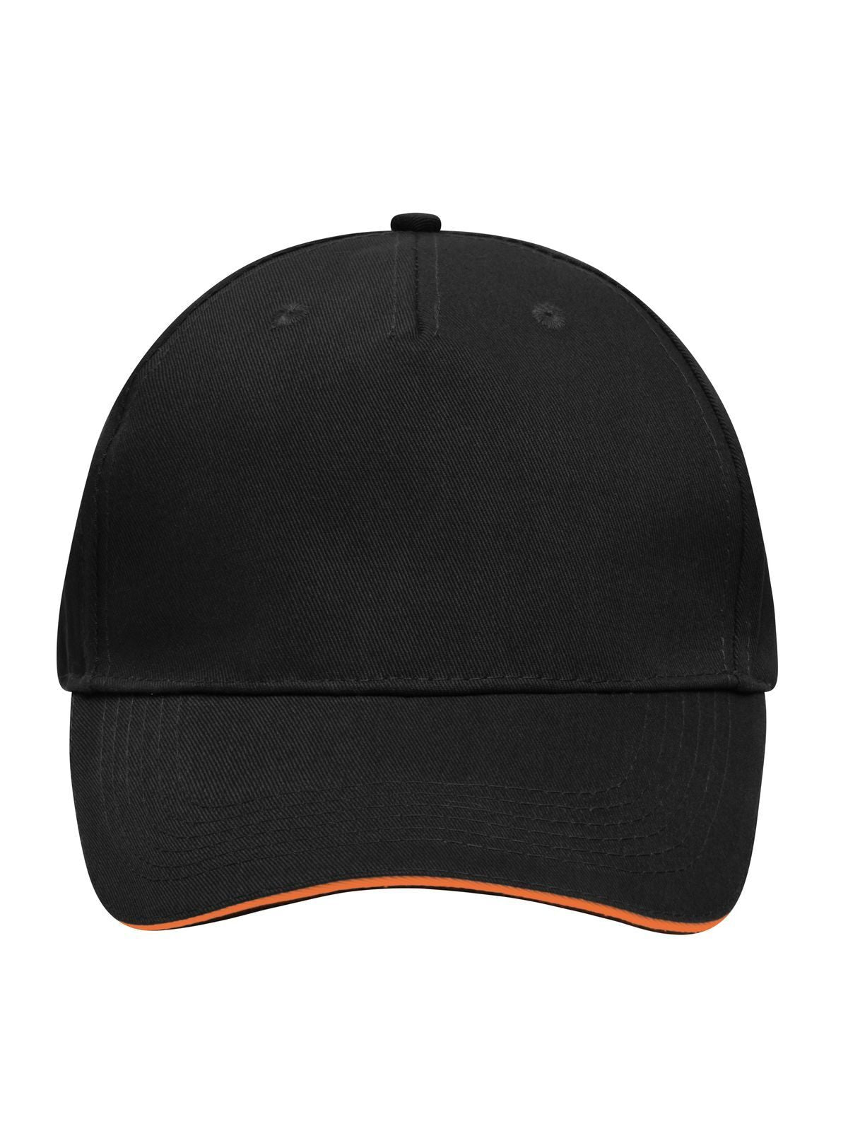 Baseball Caps 5 Panel Sandwich Cap Schwarz/orange bestickbar und bedruckbar – LA1970