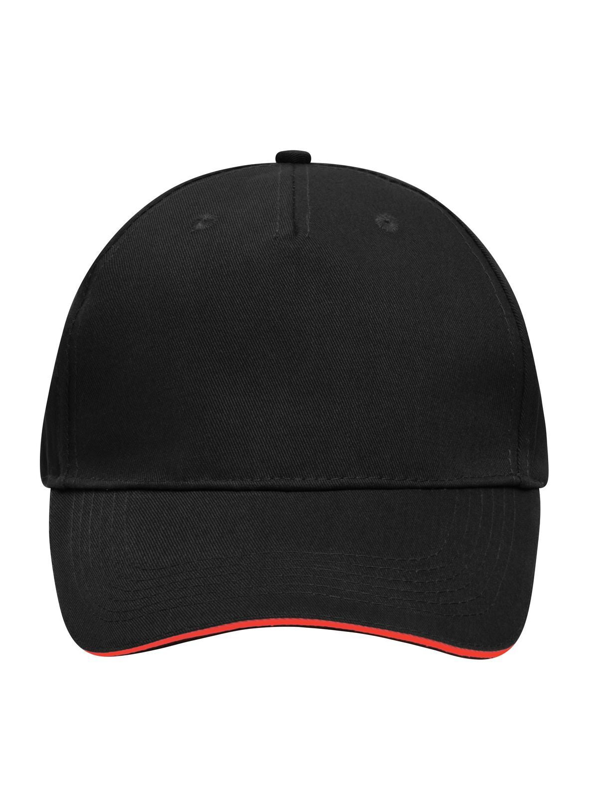 Baseball Caps 5 Panel Sandwich Cap Schwarz/Rot bestickbar und bedruckbar – LA1970