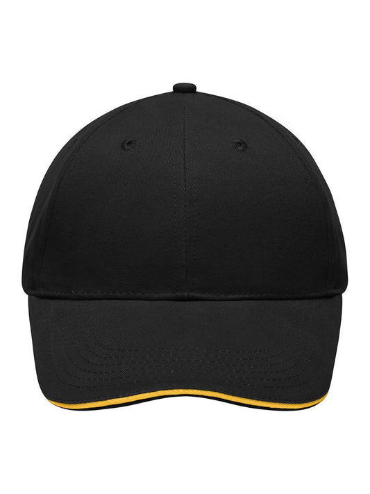 Baseball Caps Light Brushed Sandwich Cap Schwarz/gold-yellow bestickbar und bedruckbar – LA1970