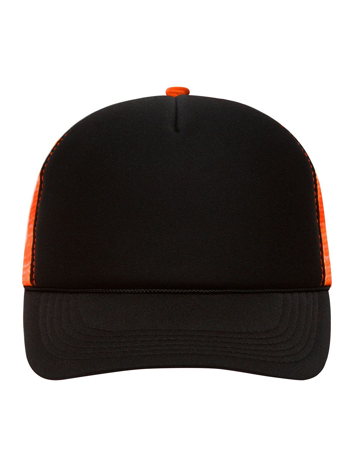 Trucker Caps 5 Panel Retro Mesh Cap Schwarz/neon-orange bestickbar und bedruckbar – LA1970
