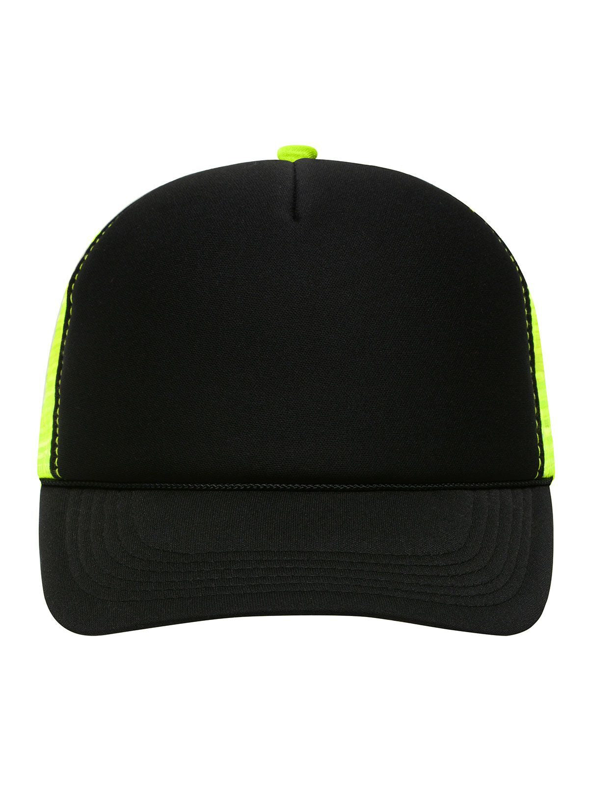 Trucker Caps 5 Panel Retro Mesh Cap Schwarz/neon-yellow bestickbar und bedruckbar – LA1970