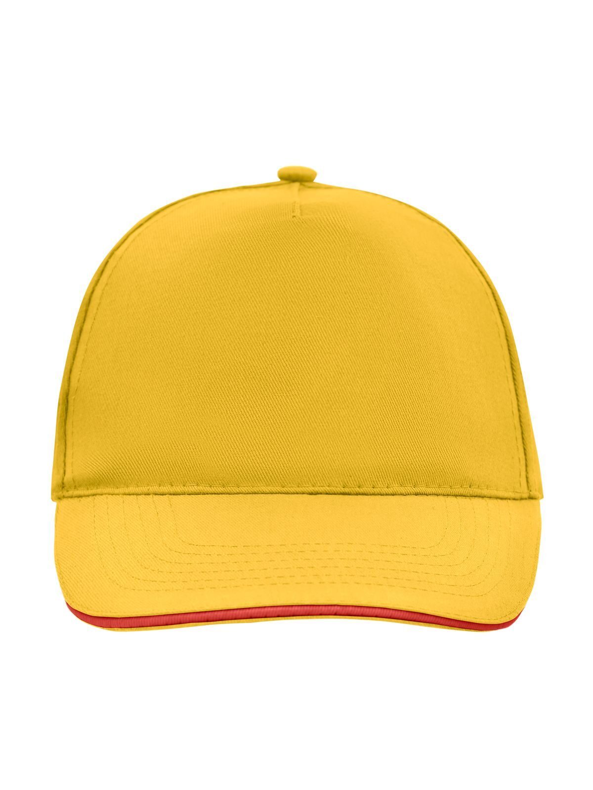 Baseball Caps 5 Panel Promo Sandwich Cap gold-yellow/Rot bestickbar und bedruckbar – LA1970