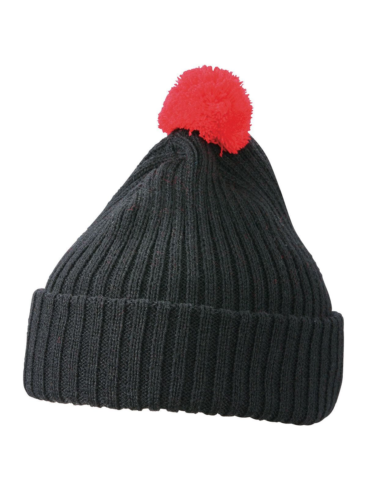 Beanies Knitted Cap with Pompon Schwarz/Rot bestickbar und bedruckbar – LA1970