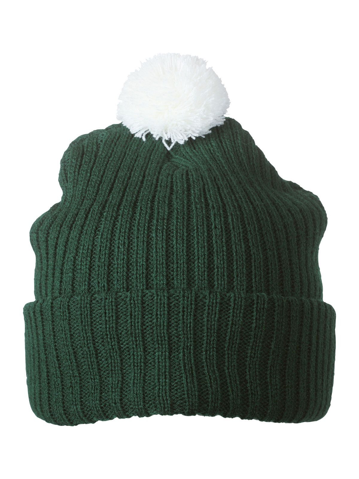 Beanies Knitted Cap with Pompon dark-green/Weiß bestickbar und bedruckbar – LA1970