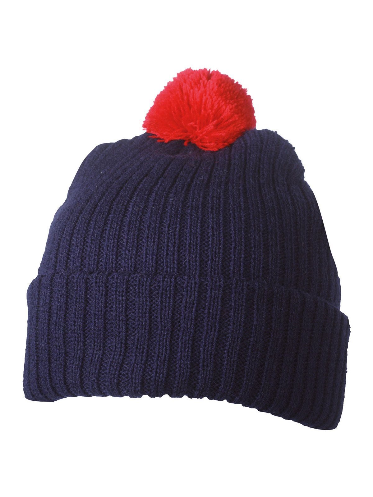 Beanies Knitted Cap with Pompon Marineblau/Rot bestickbar und bedruckbar – LA1970