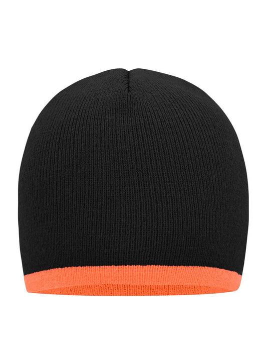 Beanies Beanie with Contrasting Border Schwarz/orange bestickbar und bedruckbar – LA1970