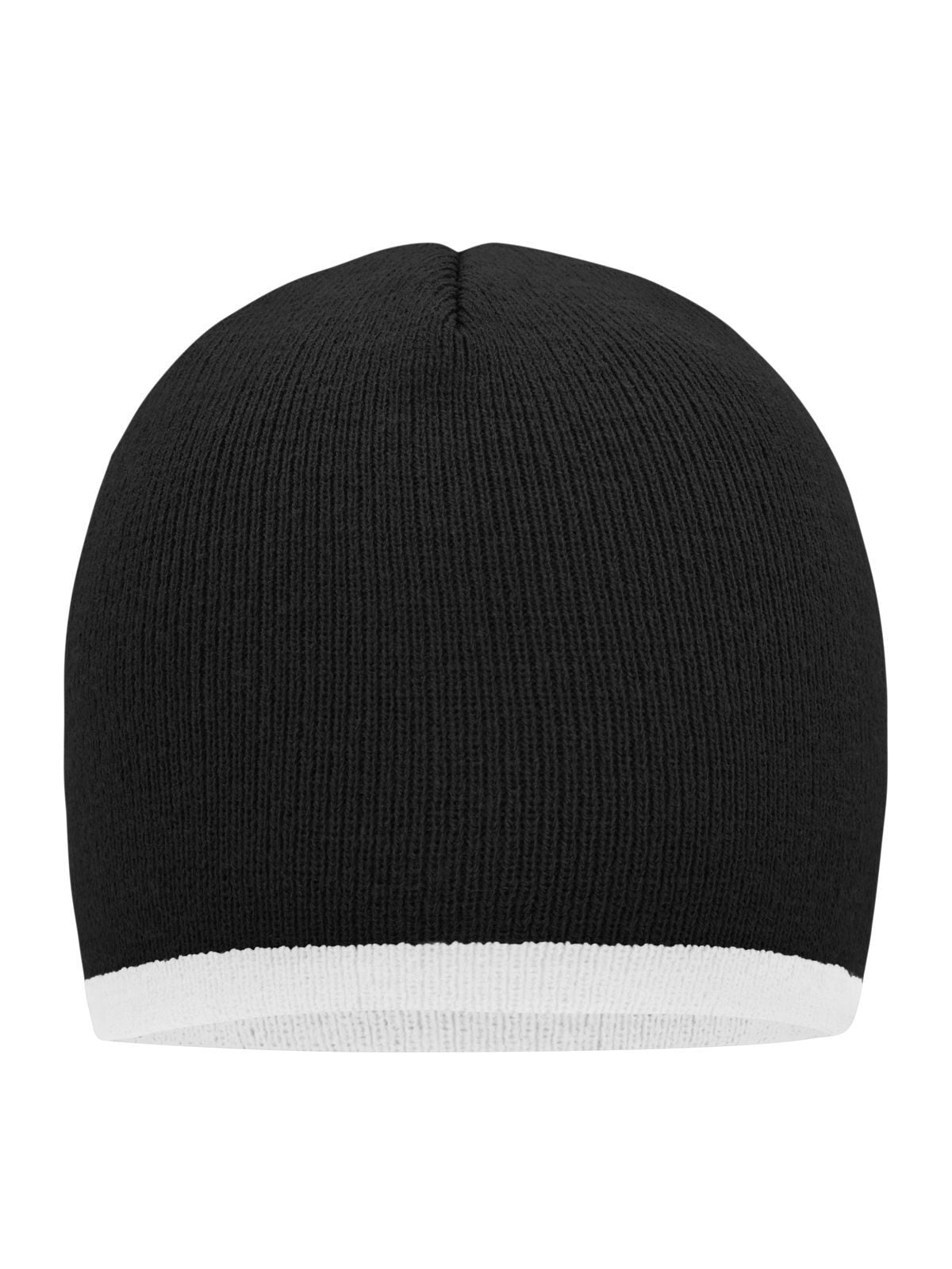 Beanies Beanie with Contrasting Border Schwarz/Weiß bestickbar und bedruckbar – LA1970