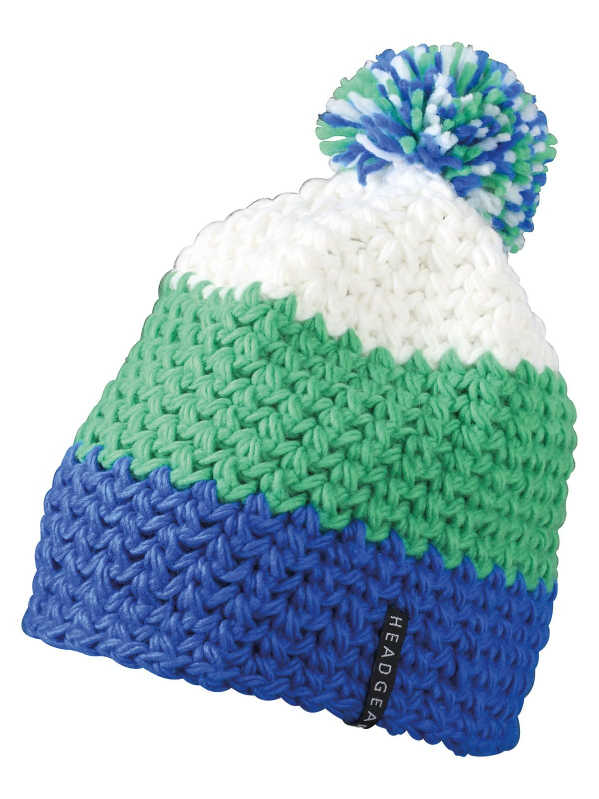 Beanies Crocheted Cap with Pompon aqua/lime-green/Weiß bestickbar und bedruckbar – LA1970