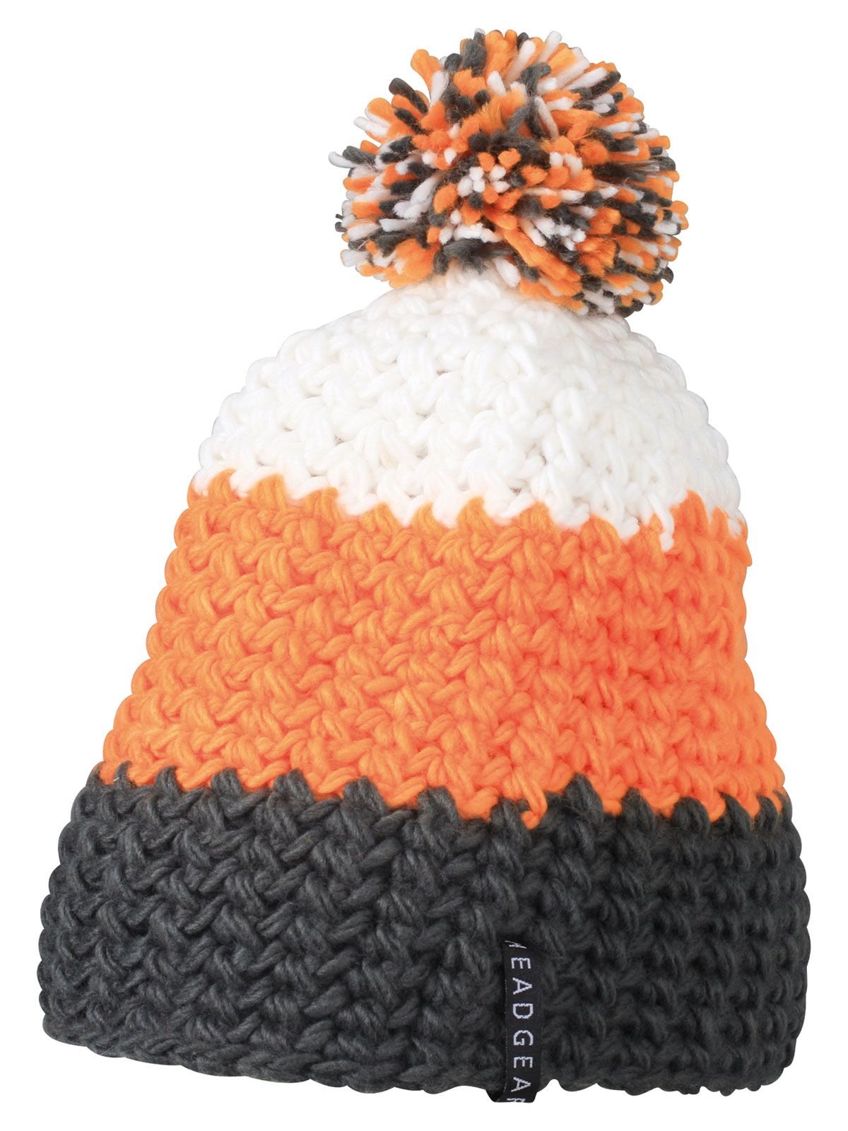 Beanies Crocheted Cap with Pompon carbon/orange/Weiß bestickbar und bedruckbar – LA1970