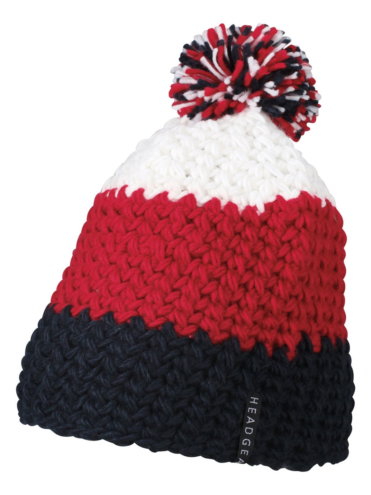 Beanies Crocheted Cap with Pompon Marineblau/Rot/Weiß bestickbar und bedruckbar – LA1970
