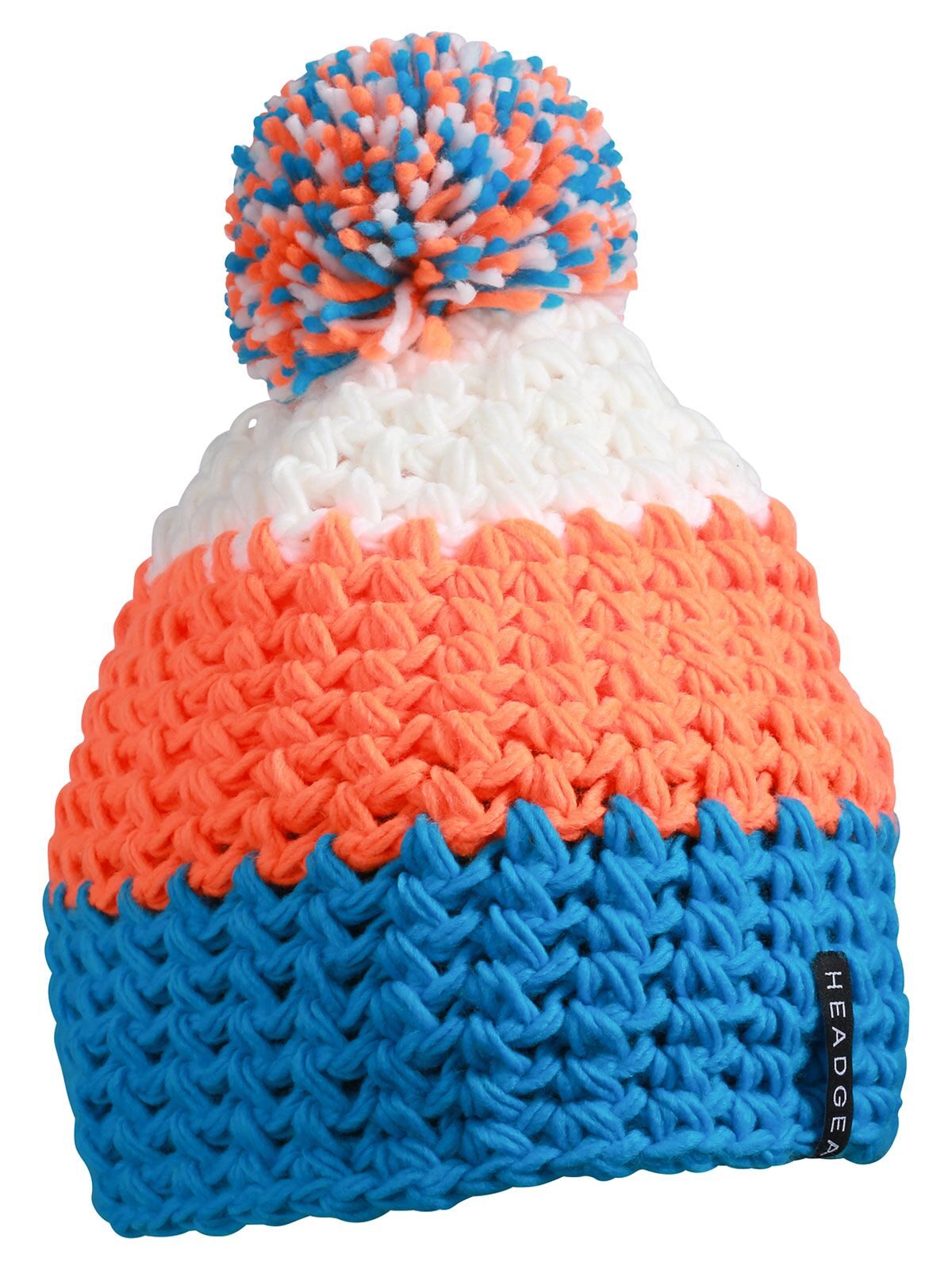 Beanies Crocheted Cap with Pompon pacific/neon-orange/Weiß bestickbar und bedruckbar – LA1970