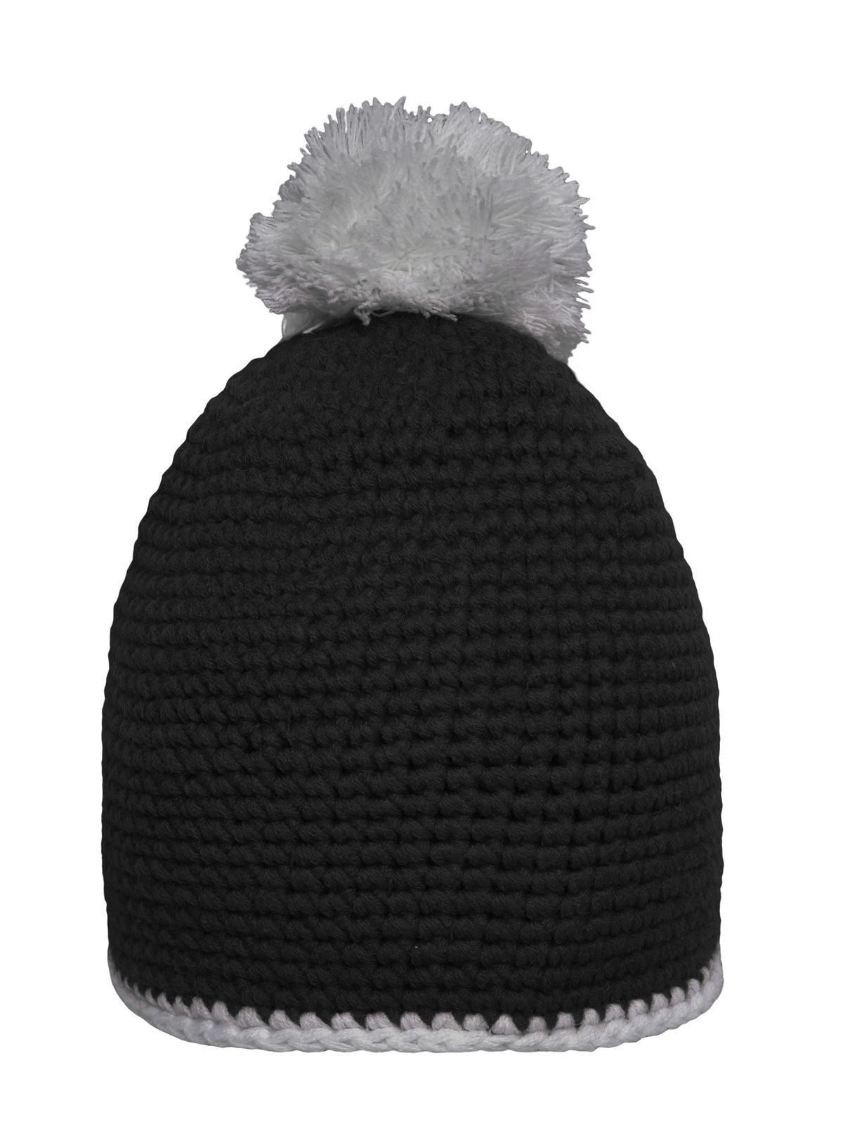 Beanies Pompon Hat with Contrast Stripe Schwarz/light-Grau bestickbar und bedruckbar – LA1970