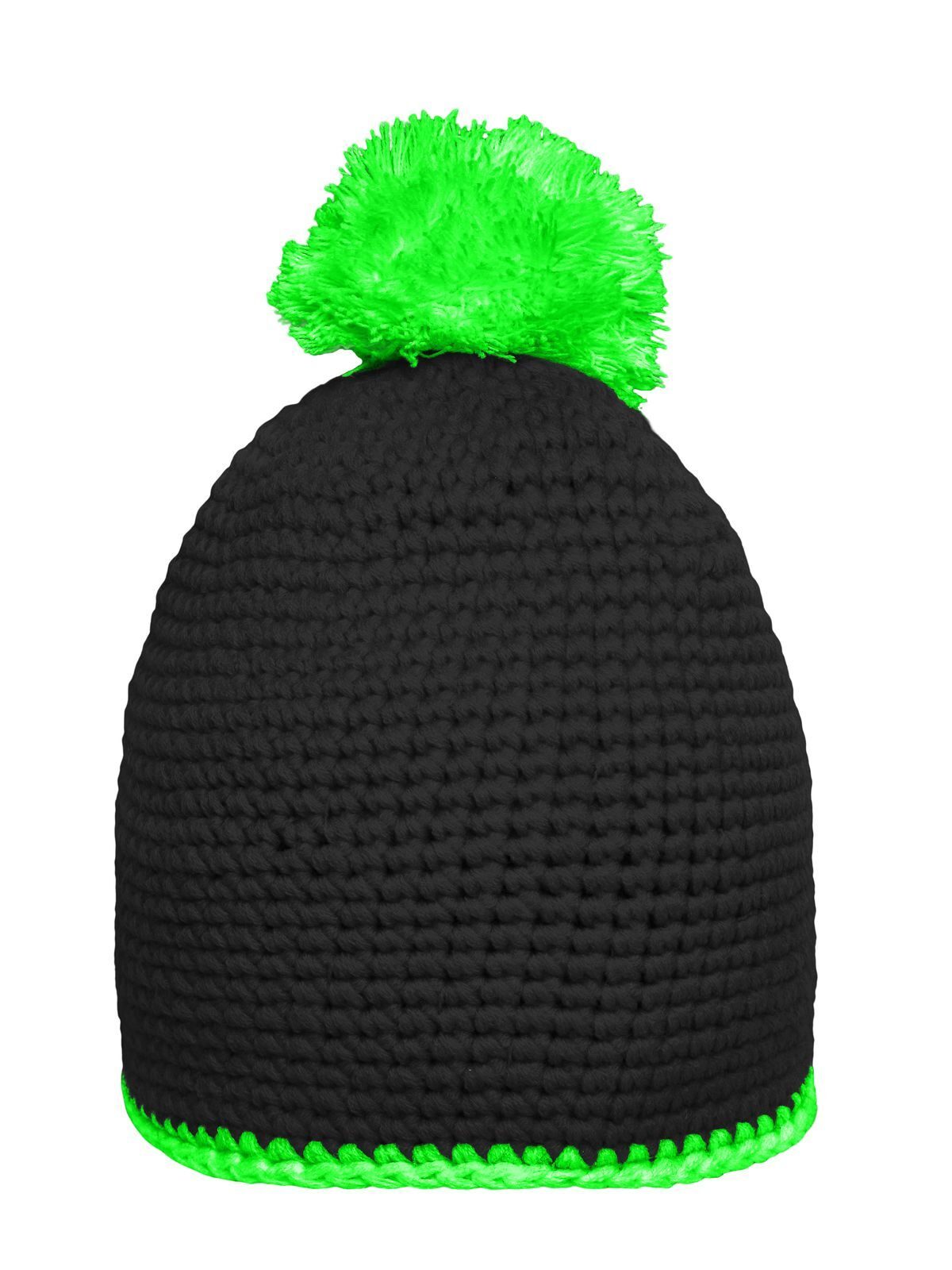 Beanies Pompon Hat with Contrast Stripe Schwarz/neon-green bestickbar und bedruckbar – LA1970
