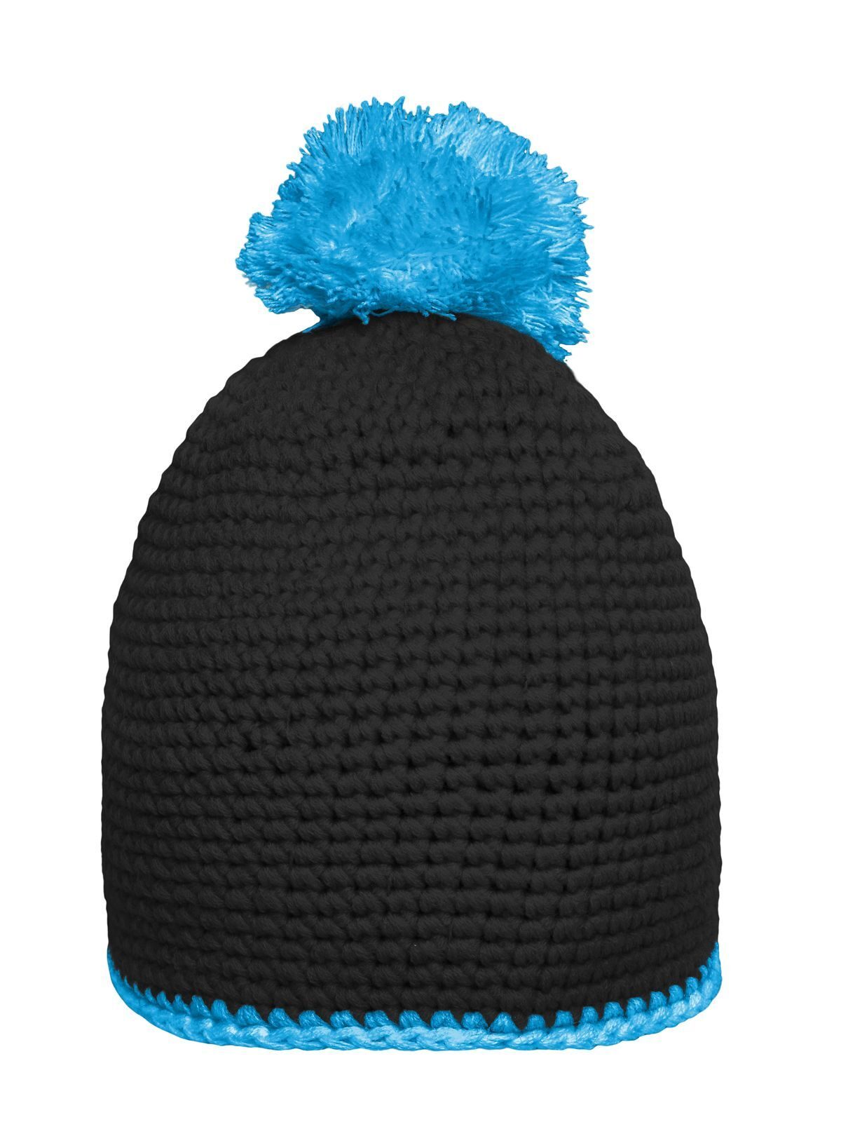 Beanies Pompon Hat with Contrast Stripe Schwarz/turquoise bestickbar und bedruckbar – LA1970