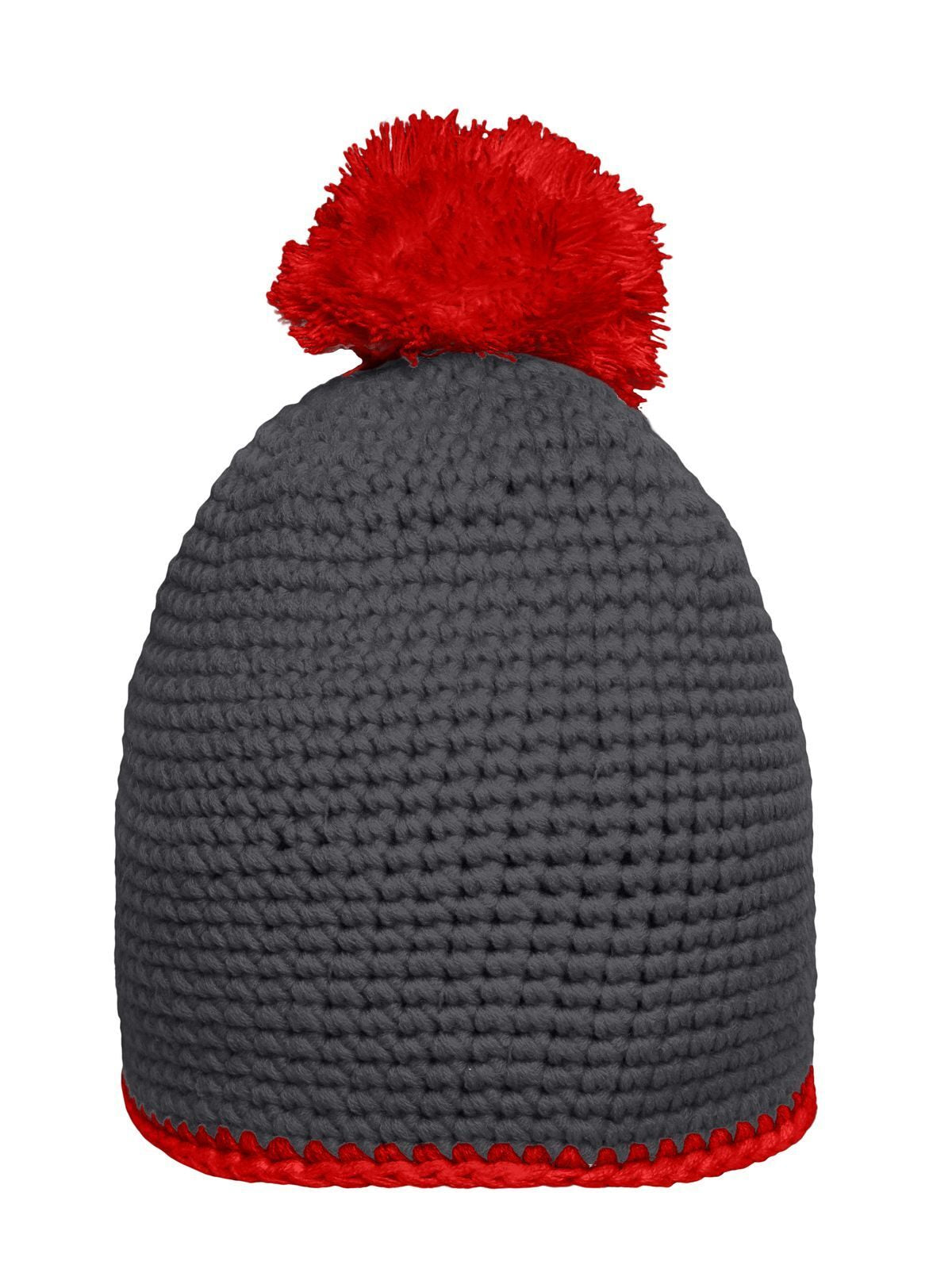 Beanies Pompon Hat with Contrast Stripe carbon/Rot bestickbar und bedruckbar – LA1970