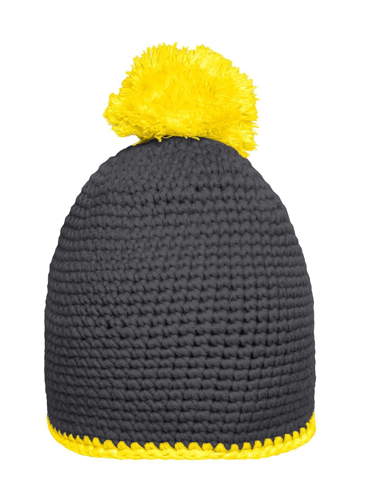 Beanies Pompon Hat with Contrast Stripe carbon/yellow bestickbar und bedruckbar – LA1970