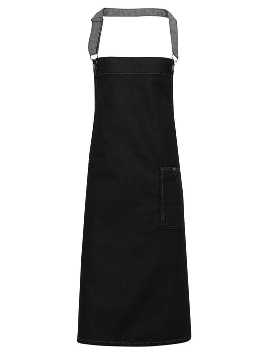 District Waxed Look Denim Bib Apron Schürze / Kasack – Premier – Farbe black denim – individuell veredelbar
