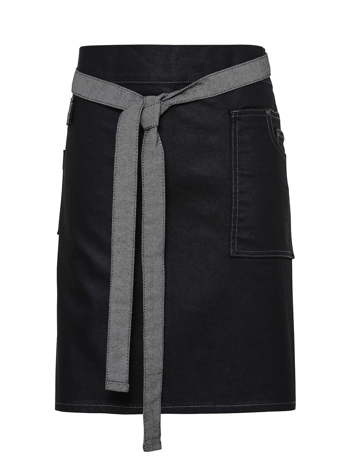 Division Waxed Look Denim Waist Apron Herren Schürze / Kasack – Premier – Farbe black denim – individuell veredelbar