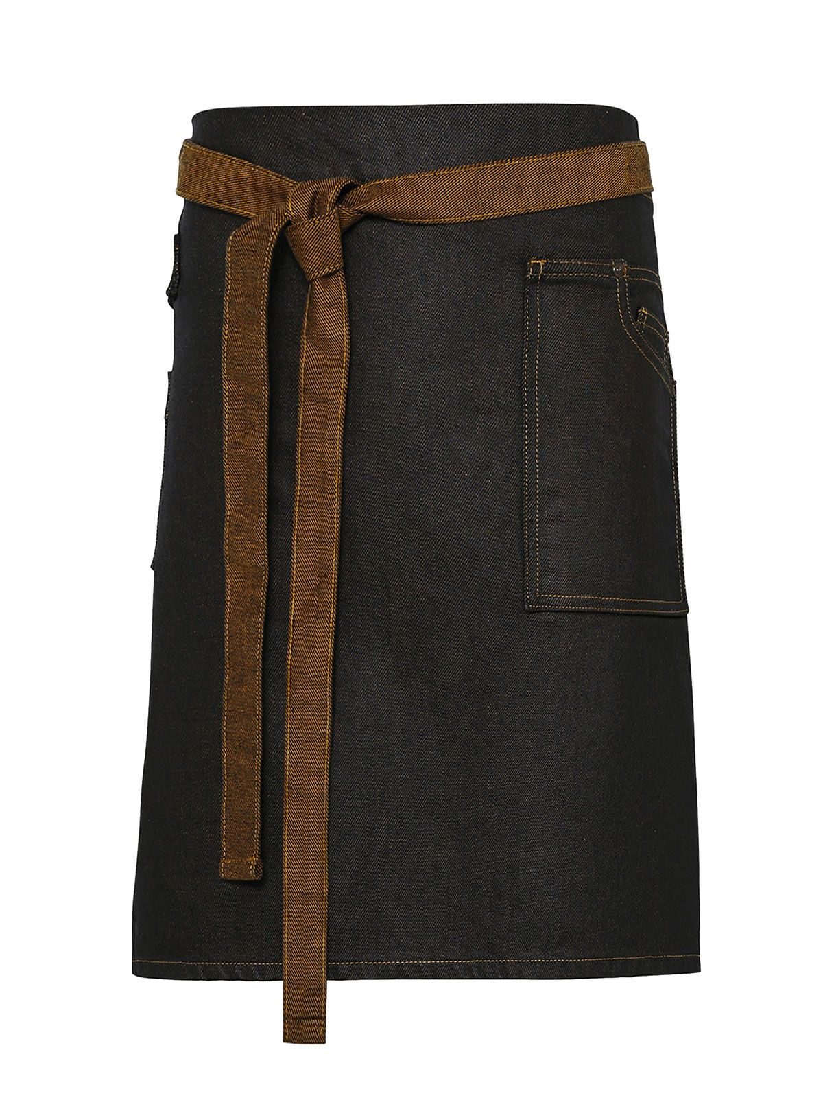 Division Waxed Look Denim Waist Apron Herren Schürze / Kasack – Premier – Farbe black/ tan denim – individuell veredelbar
