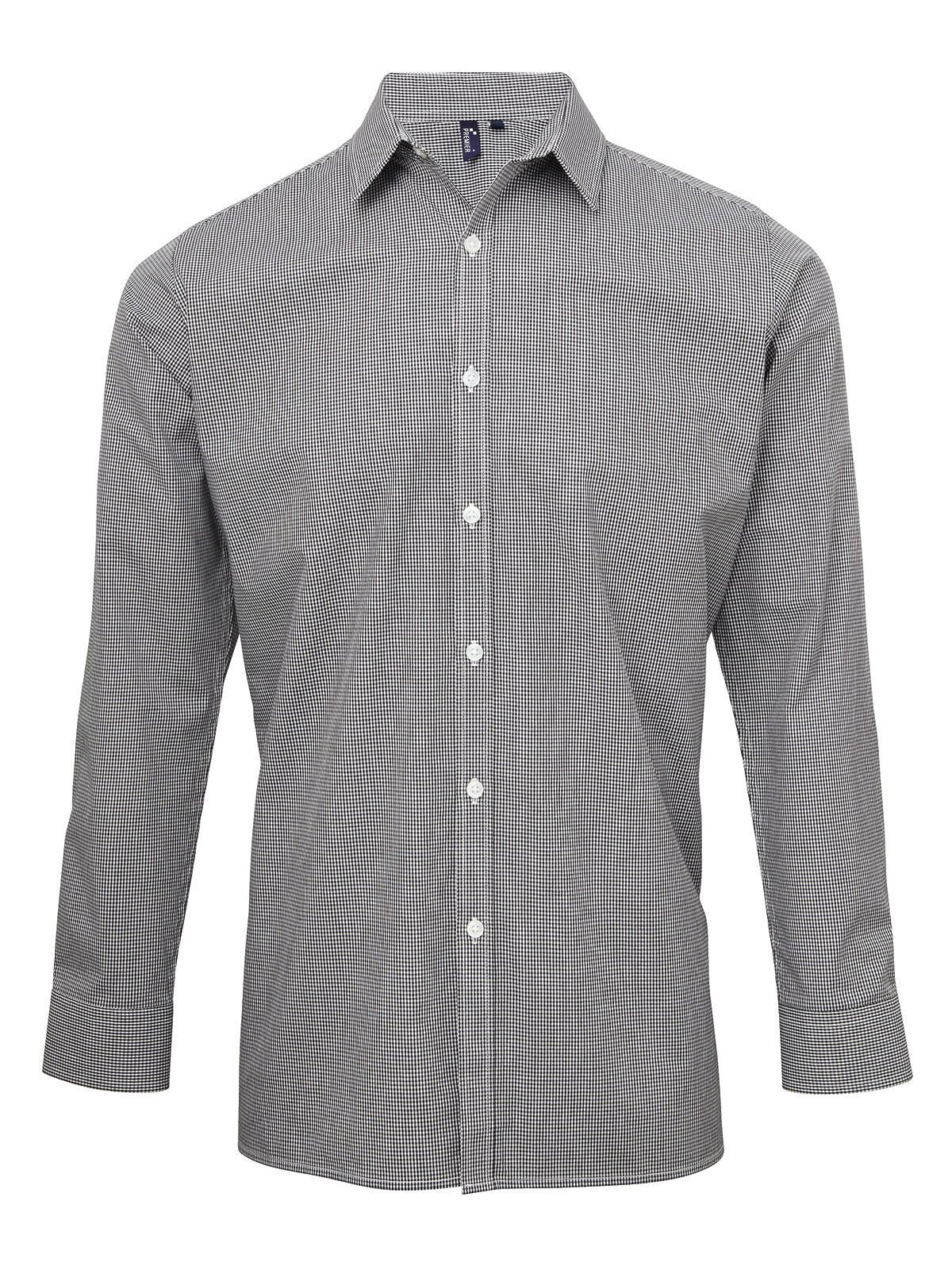Long Sleeve Microcheck Gingham Shirt Herren Hemd / Bluse – Premier – Farbe black white – individuell veredelbar