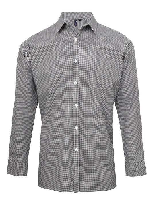 Long Sleeve Microcheck Gingham Shirt Herren Hemd / Bluse – Premier – Farbe black white – individuell veredelbar