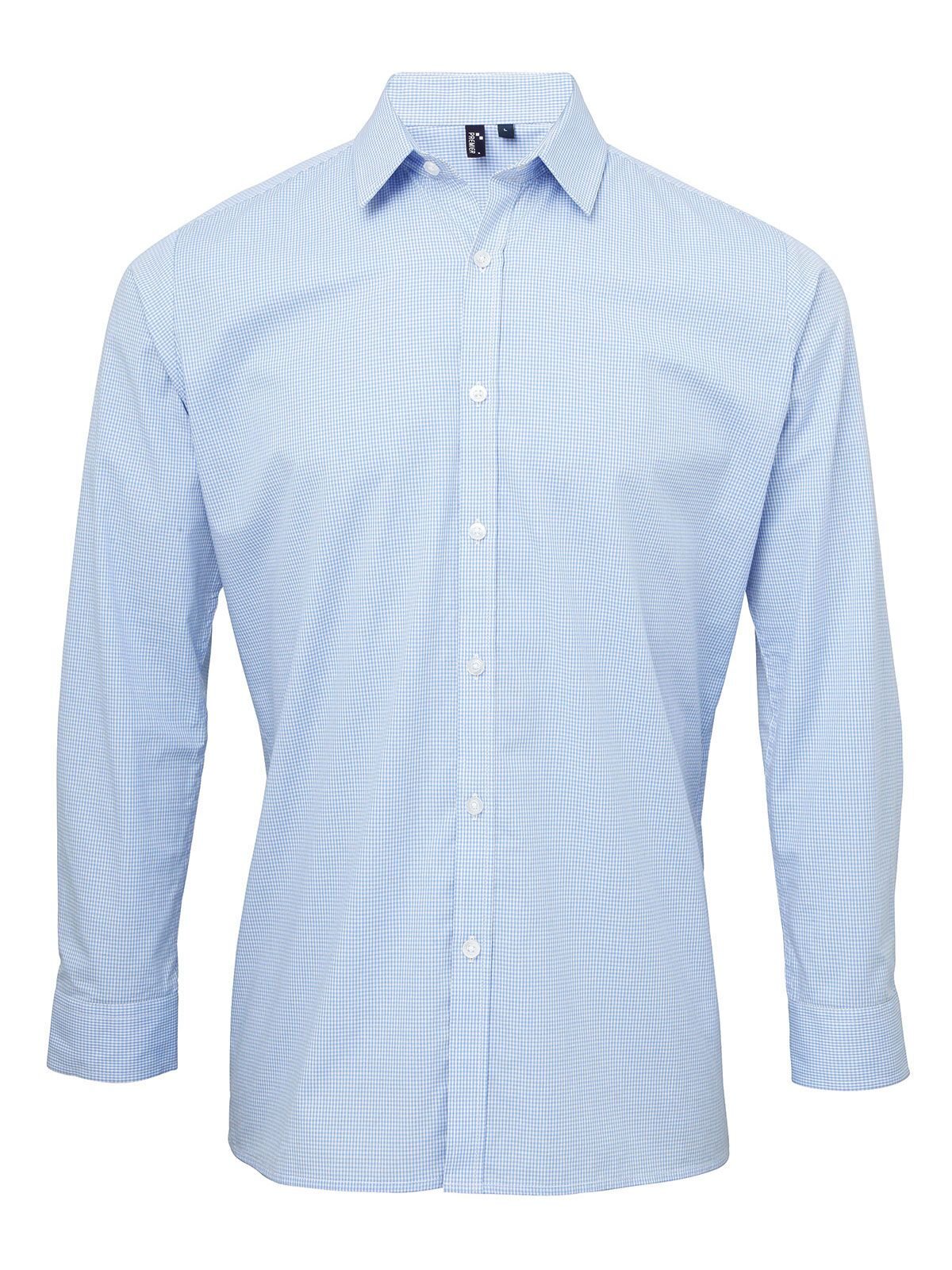 Long Sleeve Microcheck Gingham Shirt Herren Hemd / Bluse – Premier – Farbe light blue/white – individuell veredelbar