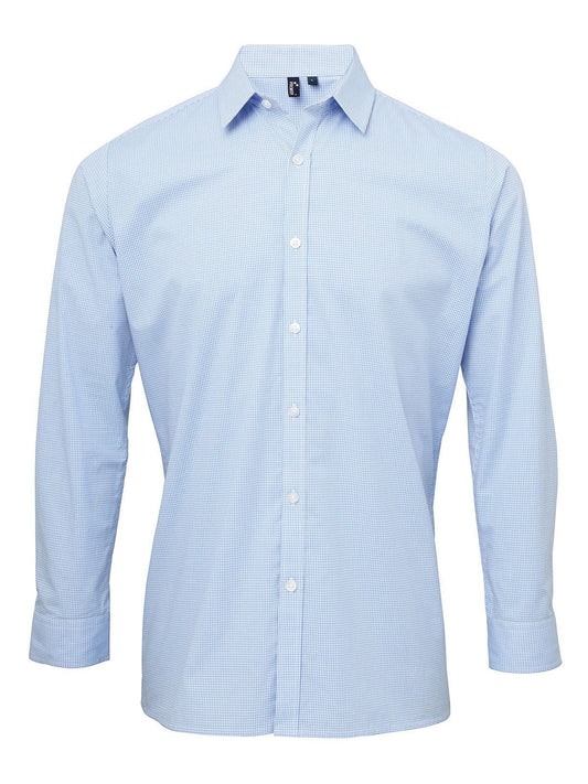 Long Sleeve Microcheck Gingham Shirt Herren Hemd / Bluse – Premier – Farbe light blue/white – individuell veredelbar