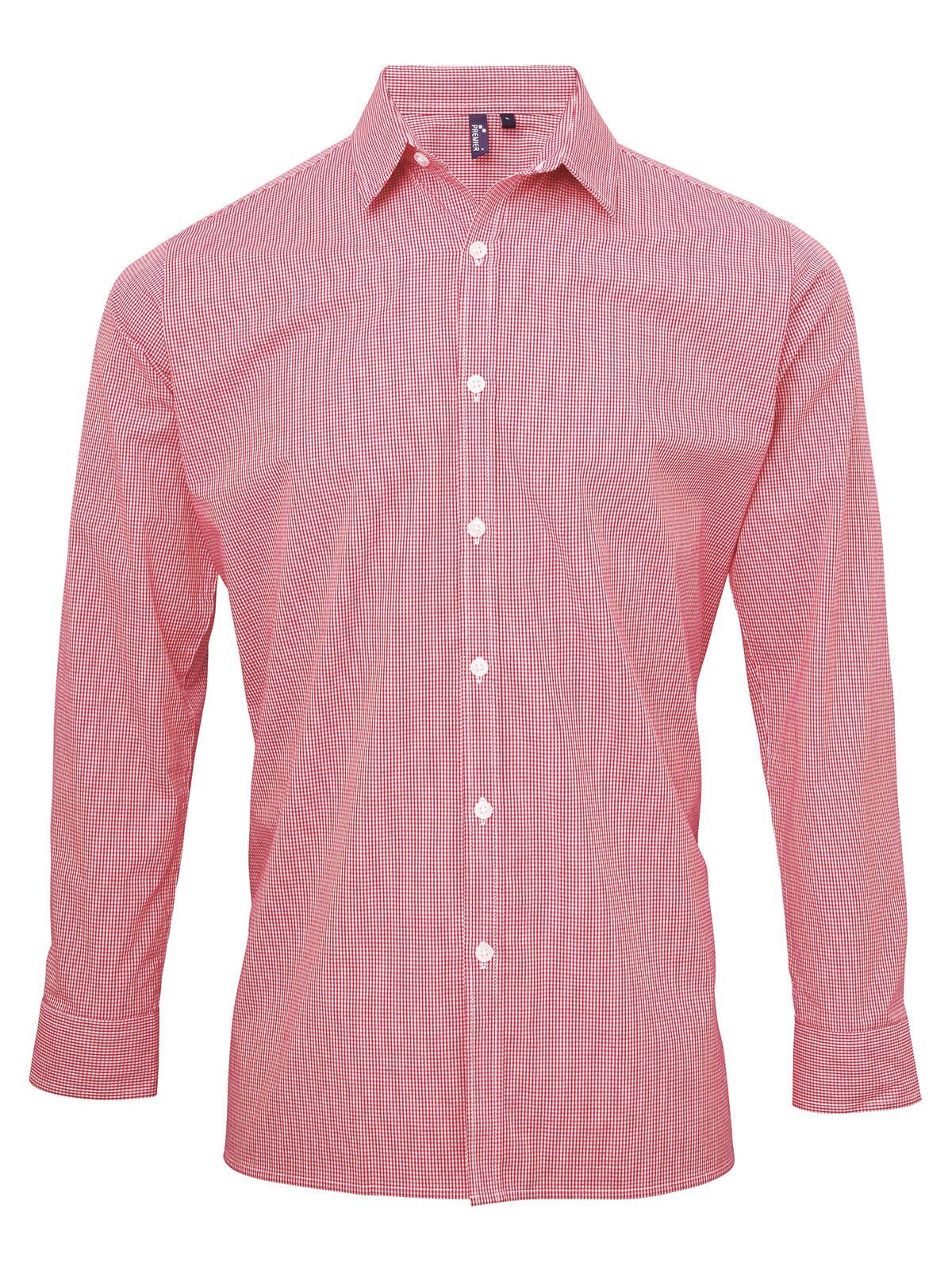 Long Sleeve Microcheck Gingham Shirt Herren Hemd / Bluse – Premier – Farbe red/white – individuell veredelbar