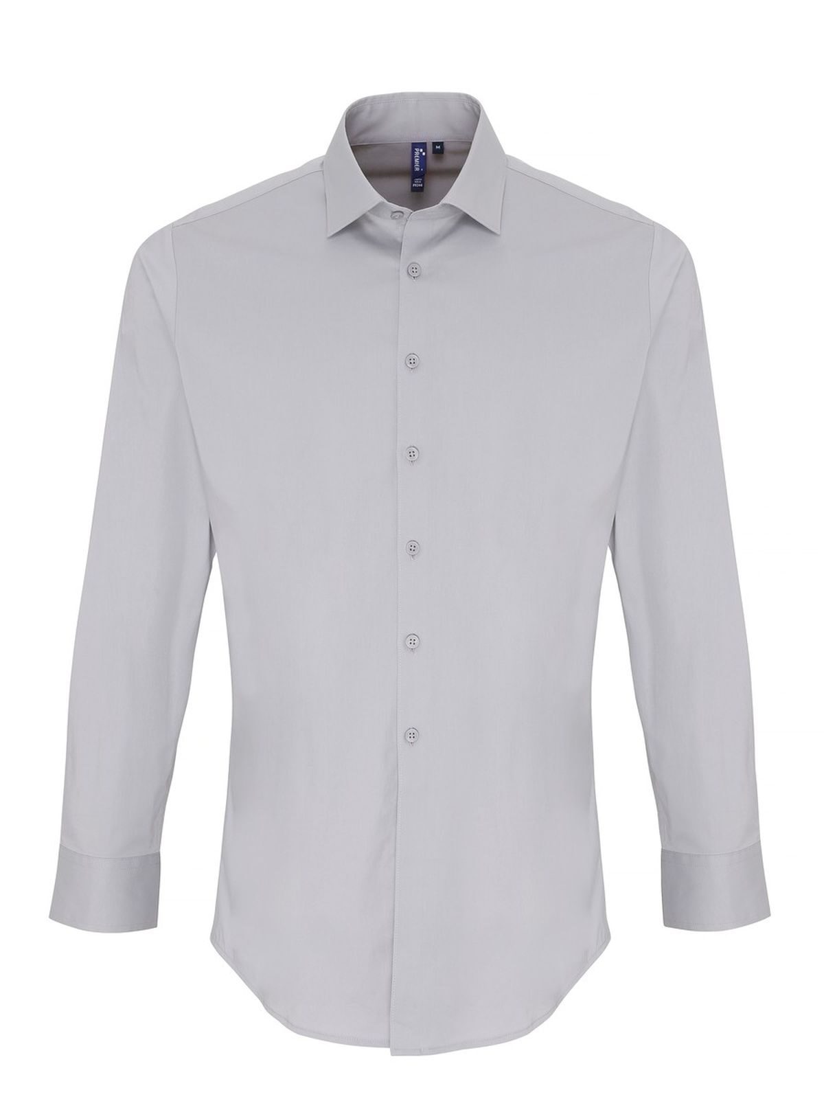 Stretch Fit Cotton Poplin Long Sleeve Shirt Herren Hemd / Bluse – Premier – Farbe silver – individuell veredelbar