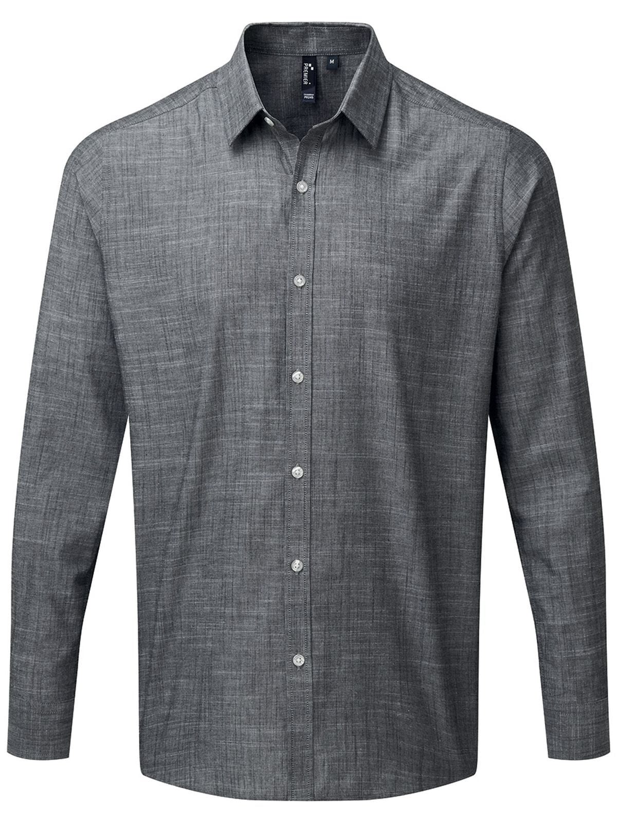 Cotton Slub Chambray Long Sleeve Shirt Herren Hemd / Bluse – Premier – Farbe Grau – individuell veredelbar
