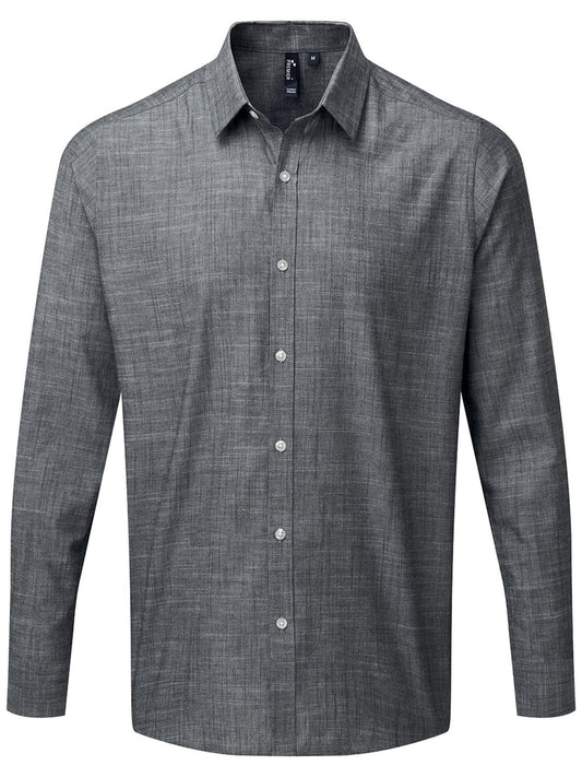 Cotton Slub Chambray Long Sleeve Shirt Herren Hemd / Bluse – Premier – Farbe Grau – individuell veredelbar