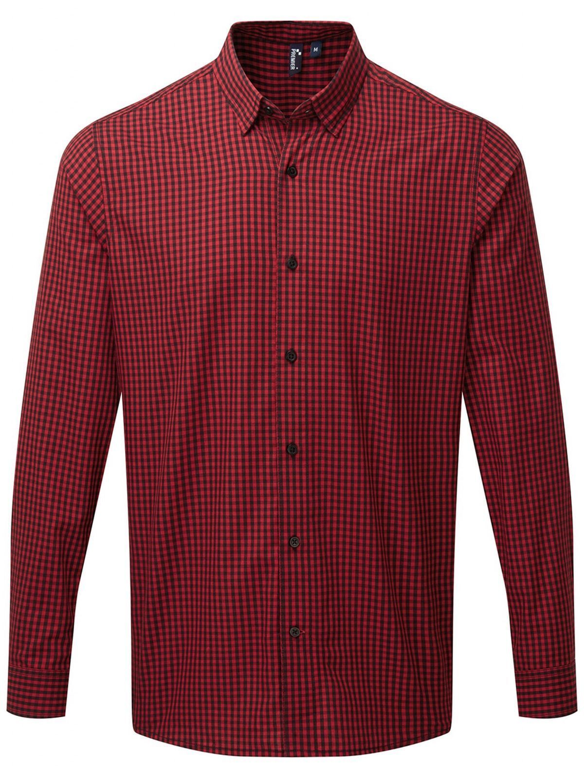 'Maxton' Check - Men's Long Sleeve Shirt Herren Hemd / Bluse – Premier – Farbe black/red – individuell veredelbar