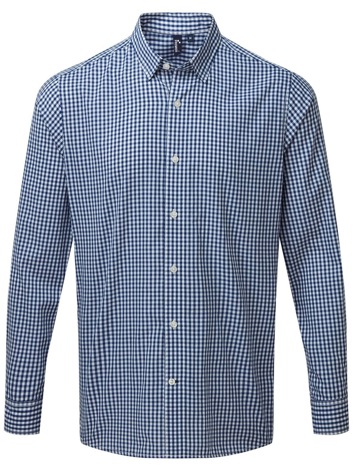 'Maxton' Check - Men's Long Sleeve Shirt Herren Hemd / Bluse – Premier – Farbe navy white – individuell veredelbar