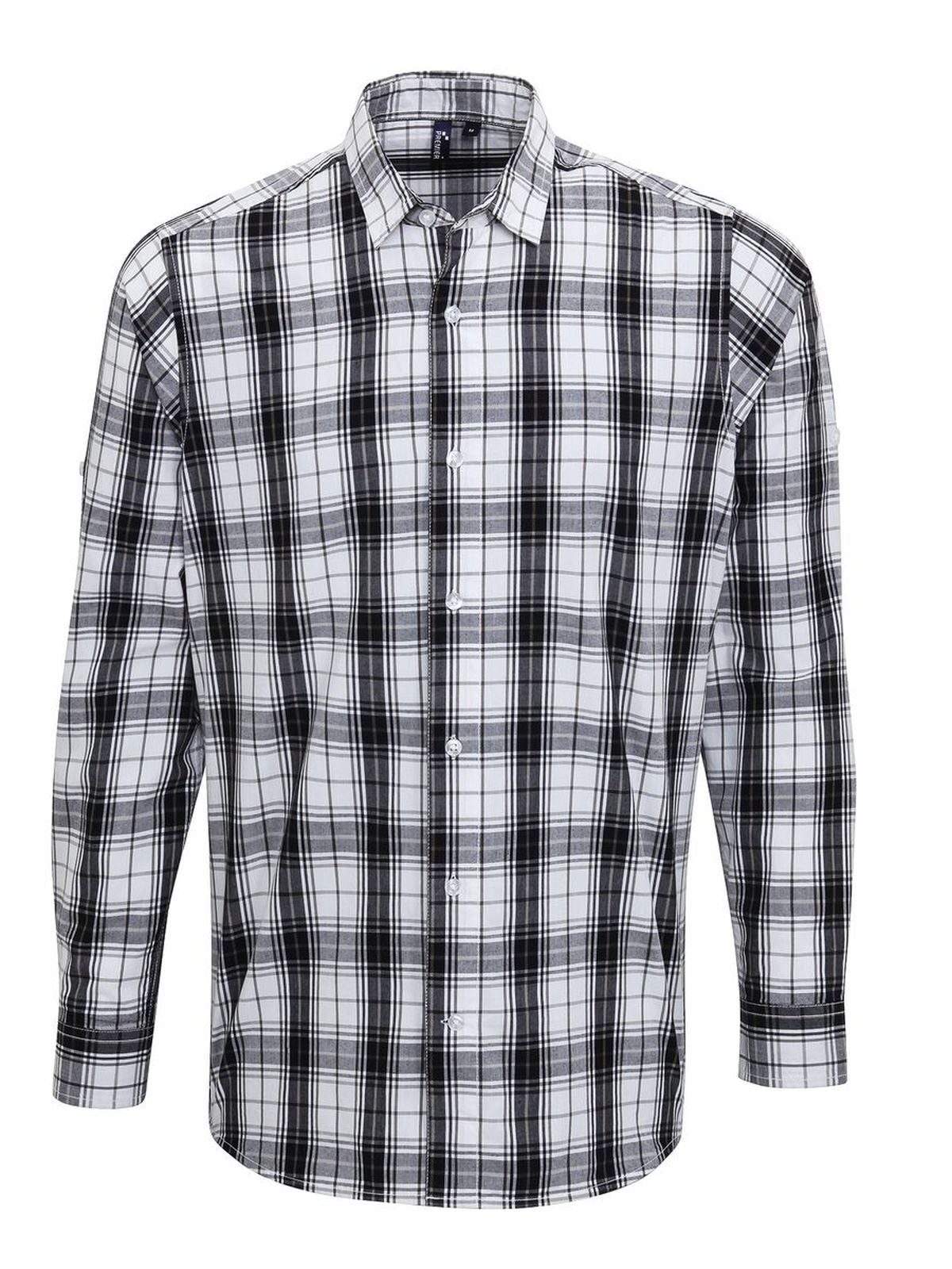 Long Sleeve 'Ginmill' Check Shirt Herren Hemd / Bluse – Premier – Farbe black white – individuell veredelbar