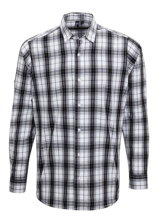 Long Sleeve 'Ginmill' Check Shirt Herren Hemd / Bluse – Premier – Farbe black white – individuell veredelbar