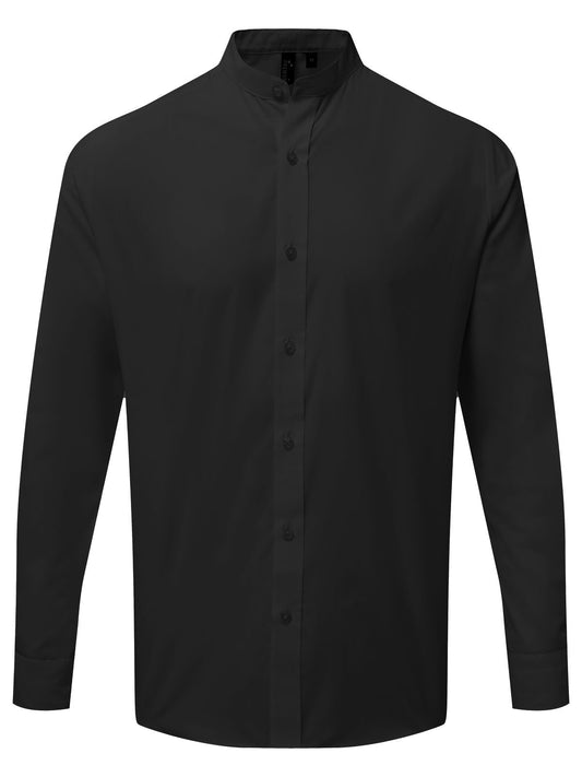 Banded Collar 'Grandad' Long Sleeve Shirt Unisex Hemd / Bluse – Premier – Farbe Schwarz – individuell veredelbar