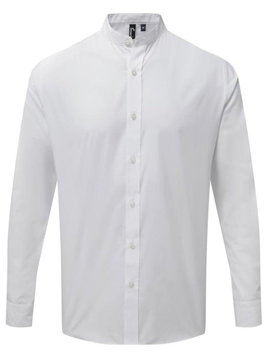 Banded Collar 'Grandad' Long Sleeve Shirt Unisex Hemd / Bluse – Premier – Farbe Weiß – individuell veredelbar